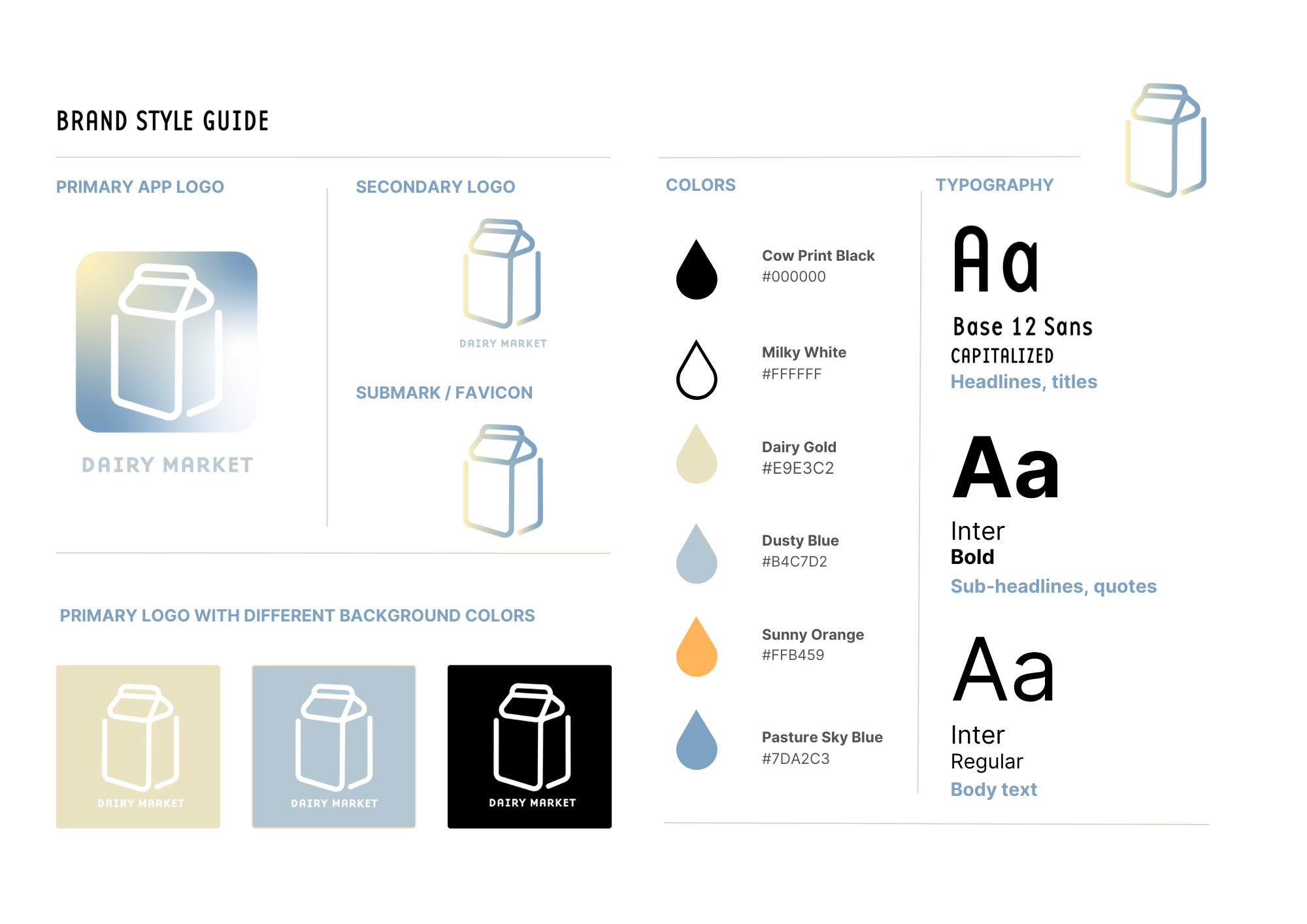 Logo Brand Style Guide Sheet for Fonts and Colours